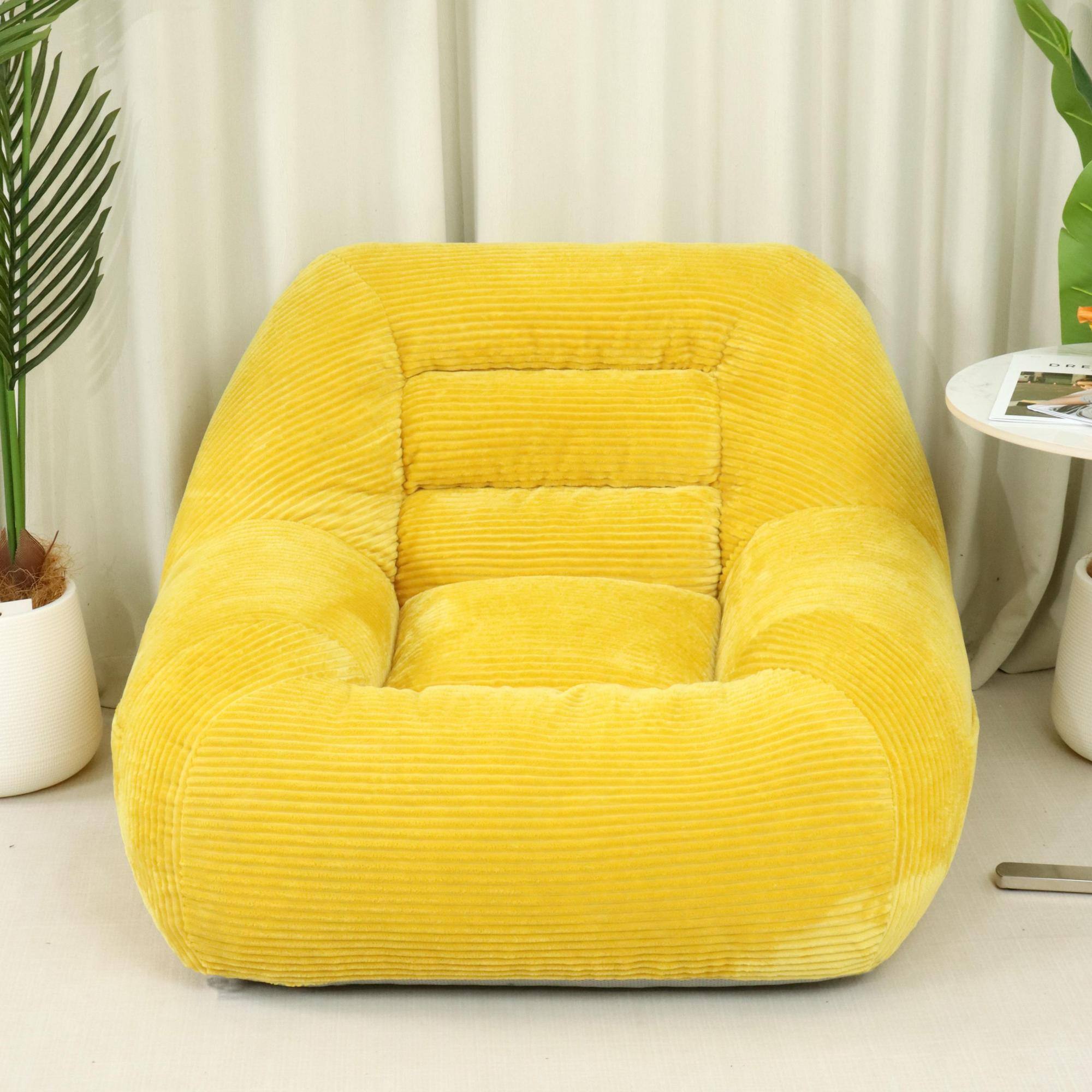 Angle. GOODSILO - Plush Corduroy Fabric Beanbag Sofa for Cozy Living Spaces and Comfortable Lounging - Yellow.