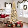 Front. Wisairt - 9FT Pre-Lit Flocked Pencil Christmas Tree, 976 Tips, 500 LED 11 Modes - Green.