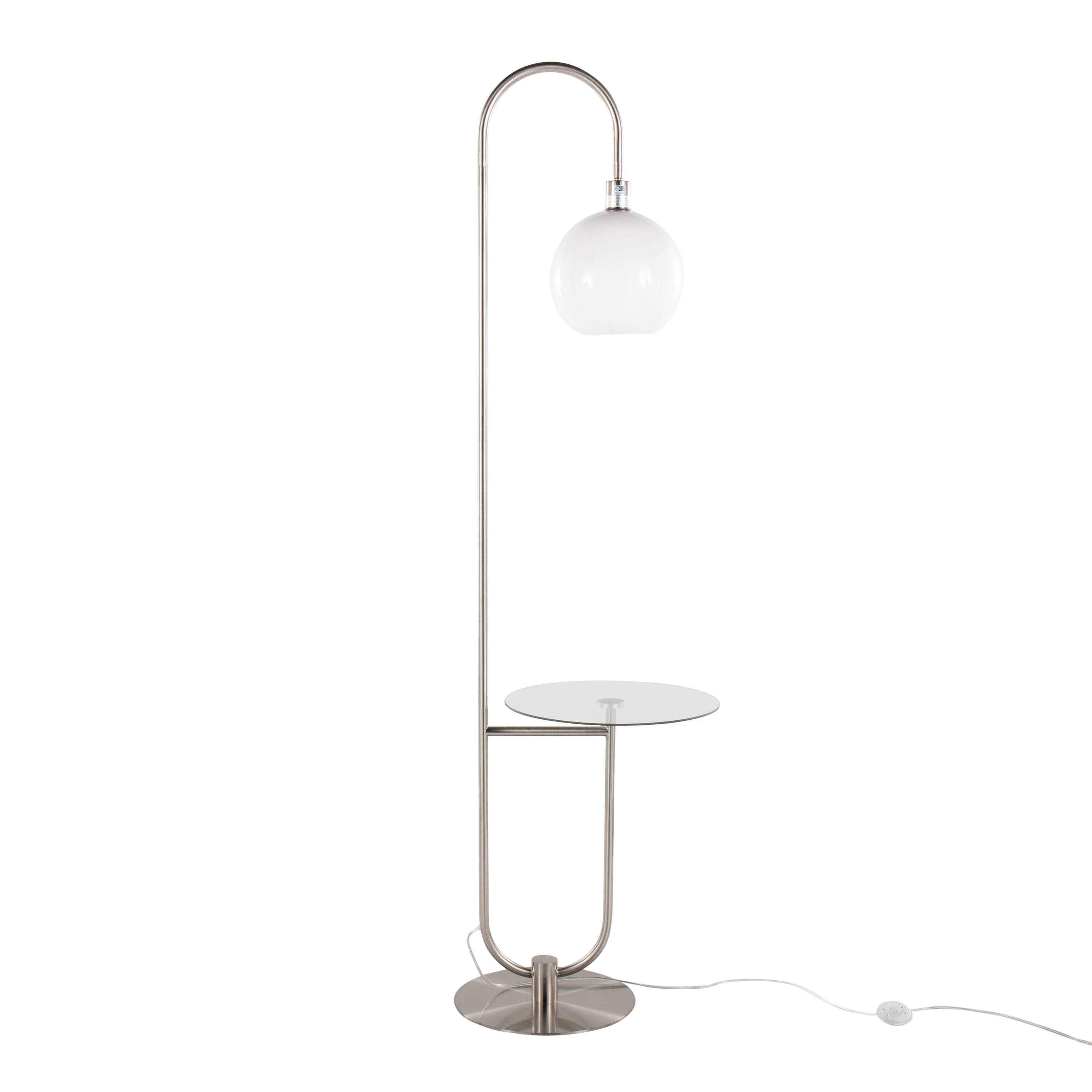 Left. Loheer - Loheer Trombone Contemporary Floor Lamp Nickel Metal with Clear Glass Shelf Modern Tall Standing Light - Nickel.