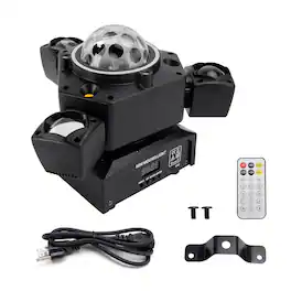 Topteng - Three Head Moving Light – RGBW LED, Red/Green Laser, Gold Strobe, Rainbow Strip, DMX512, 25CH, Fit for DJ, Disco & Party - Black