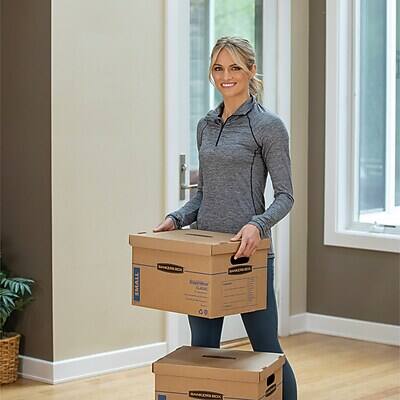 Alt View 4. Bankers Box - Bankers Box Stor/File Medium-Duty FastFold File Storage Boxes, Lift-Off Lid, Letter/Legal Size, Brown, 20/Pack (1277008) - Kraft and Green.