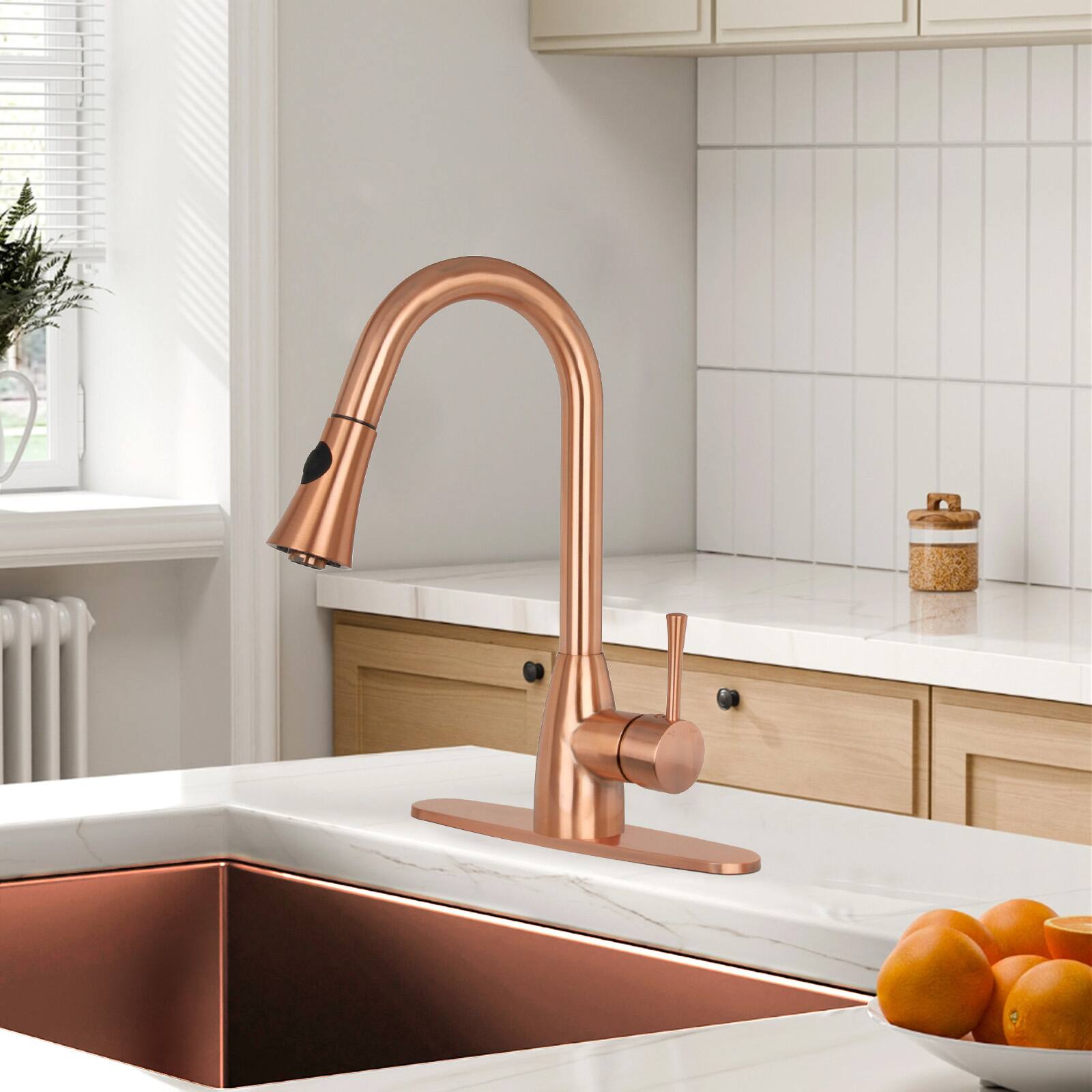Alt View 7. Akicon - Akicon One-Handle Solid Brass Kitchen Faucet with Pull Down Sprayer in Copper - Copper.