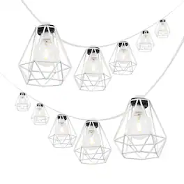 Jonathan Y - 10-Light Indoor/Outdoor 10 ft. Contemporary Transitional LED G40 Diamond Cage String Lights - White