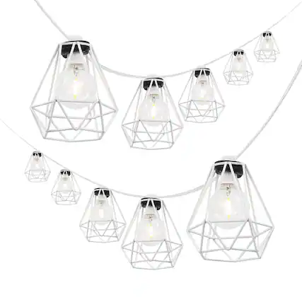 Front. Jonathan Y - 10-Light Indoor/Outdoor 10 ft. Contemporary Transitional LED G40 Diamond Cage String Lights, White - White.