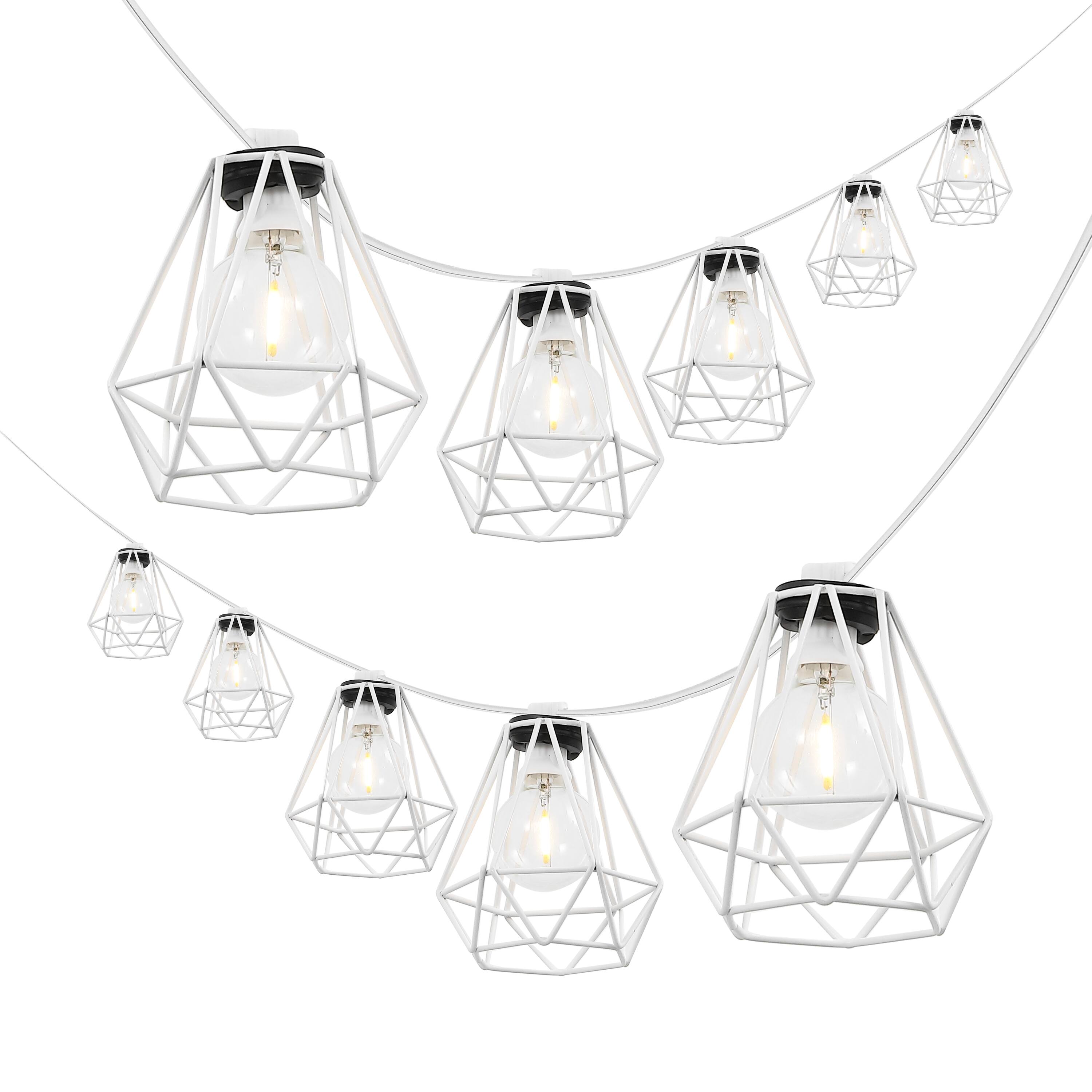 Front. Jonathan Y - 10-Light Indoor/Outdoor 10 ft. Contemporary Transitional LED G40 Diamond Cage String Lights, White - White.