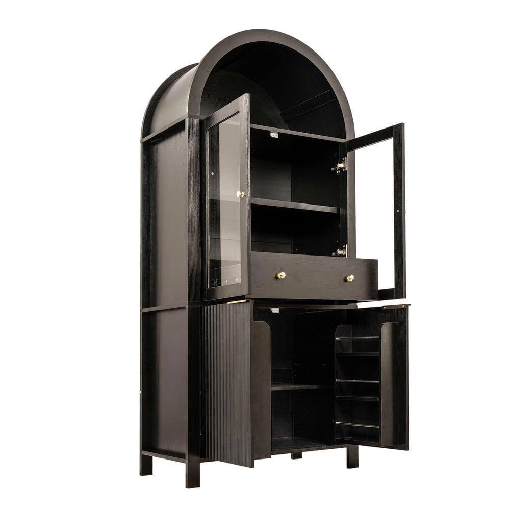 Alt View 2. Kadyn - 71" Fluted Arched Display Cabinet with Hidden Drawer and Glass Door - Black - Black.
