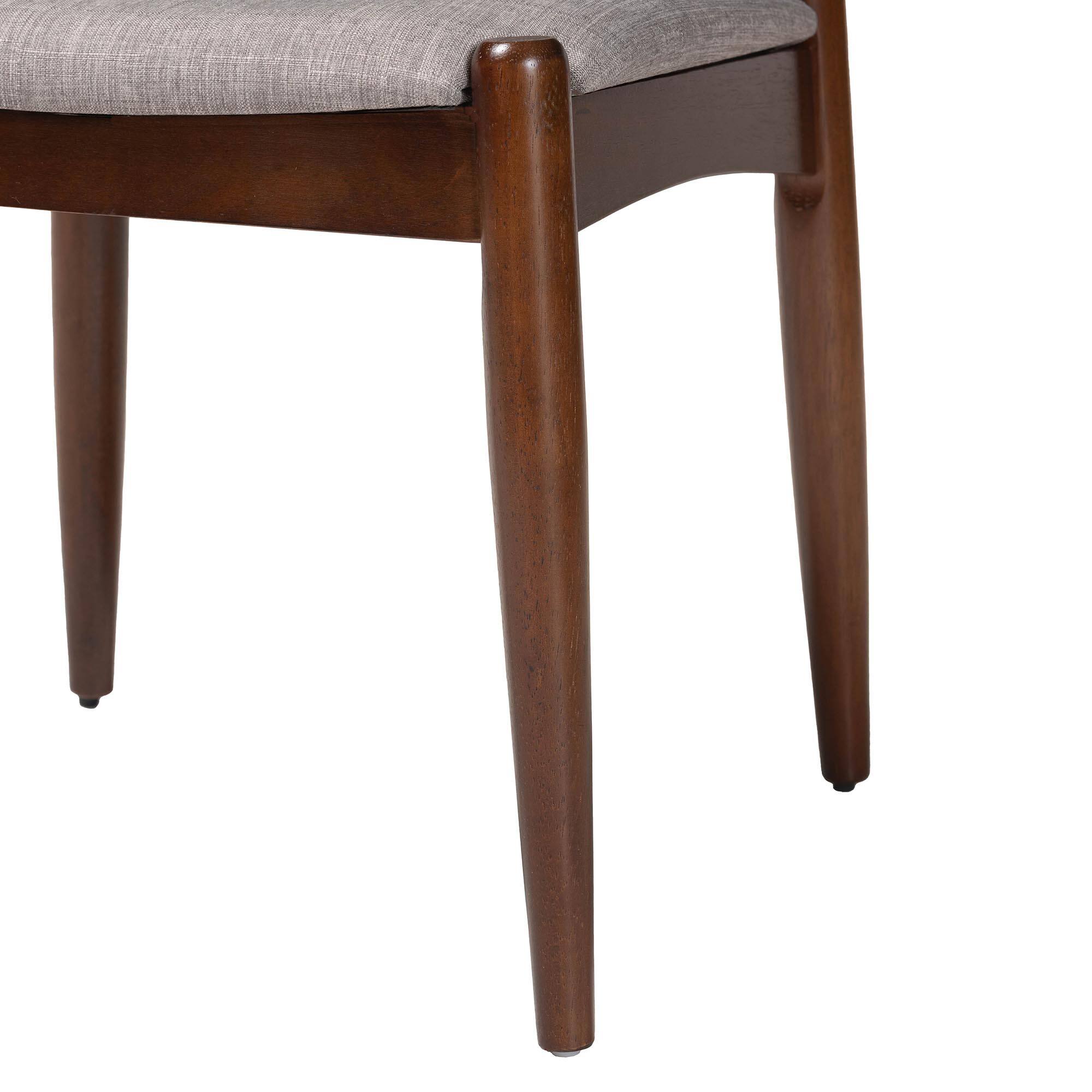 Alt View 1. Baxton Studio - Amato Mid-Century Modern Fabric Upholstered Walnut Finished Wood Dining Chair Set - Light Gray/Walnut.