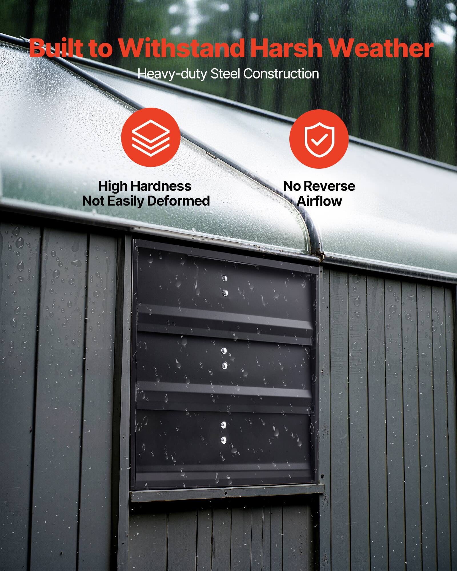 Built to Withstand Harsh Weather  
Heavy-duty Steel Construction  

- High Hardness  
- Not Easily Deformed  

- No Reverse Airflow