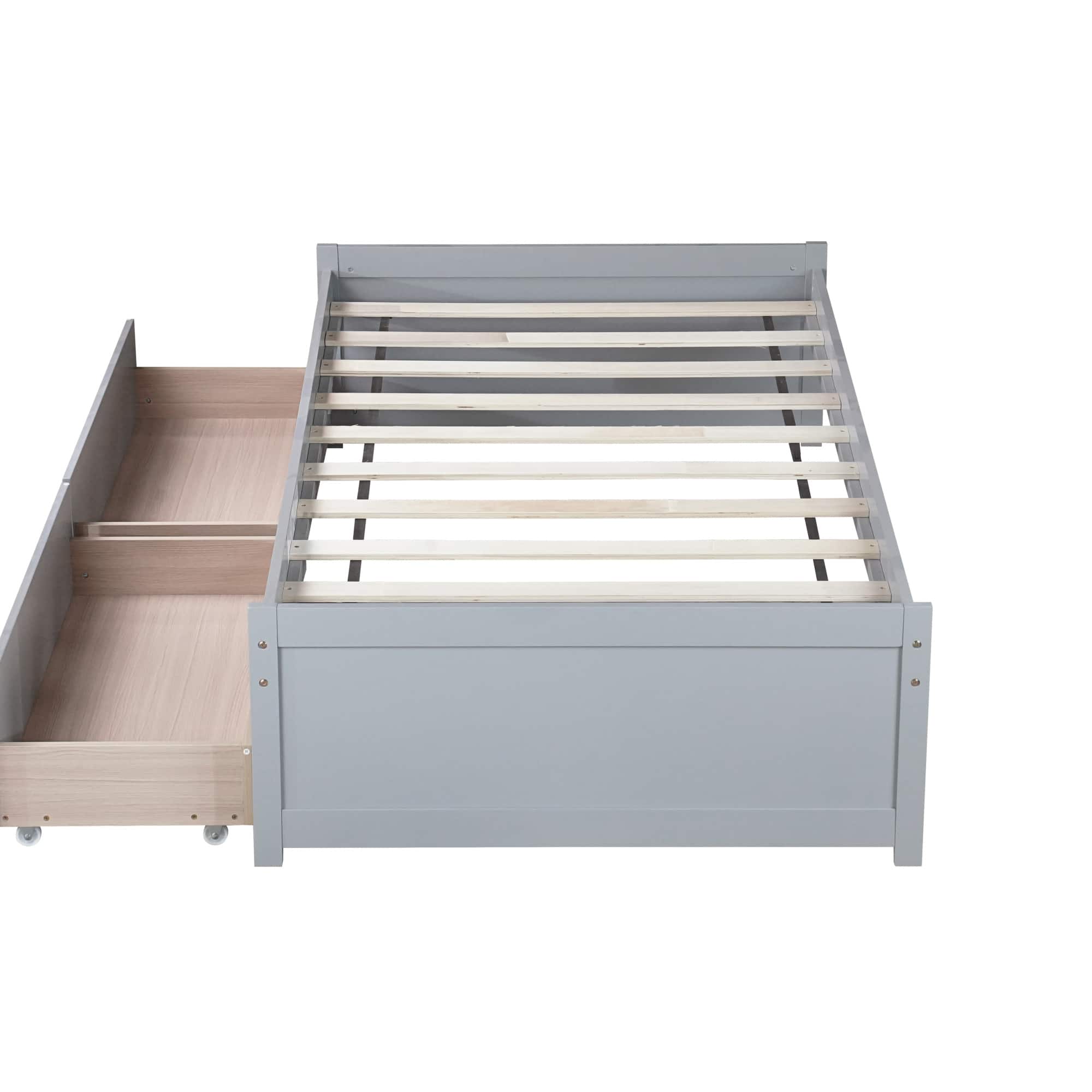 GOODSILO - Twin Size Platform Bed with Two Underbed Storage Drawers for Space-Saving Bedroom Organization - Gray