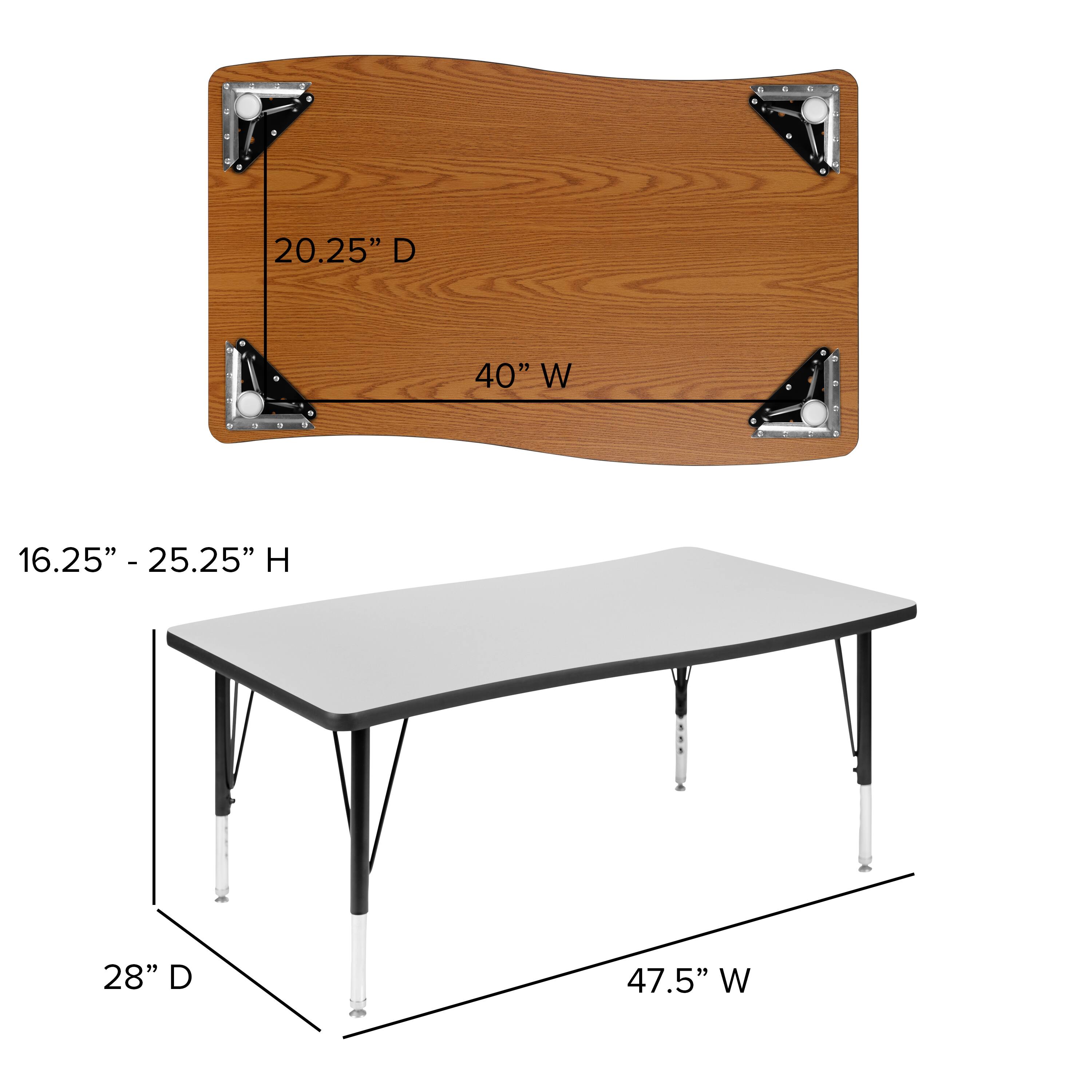 20.25" D  
40" W  
16.25" - 25.25" H  
28" D  
47.5" W
