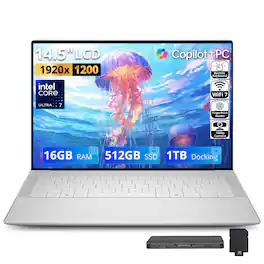 Dell - XPS 14 14.5" Business Laptop,Core Ultra 7 255H,16GB RAM,512GB SSD+1TB Dock Set,Backlit,Fingerprint,Win 11 - Platinum