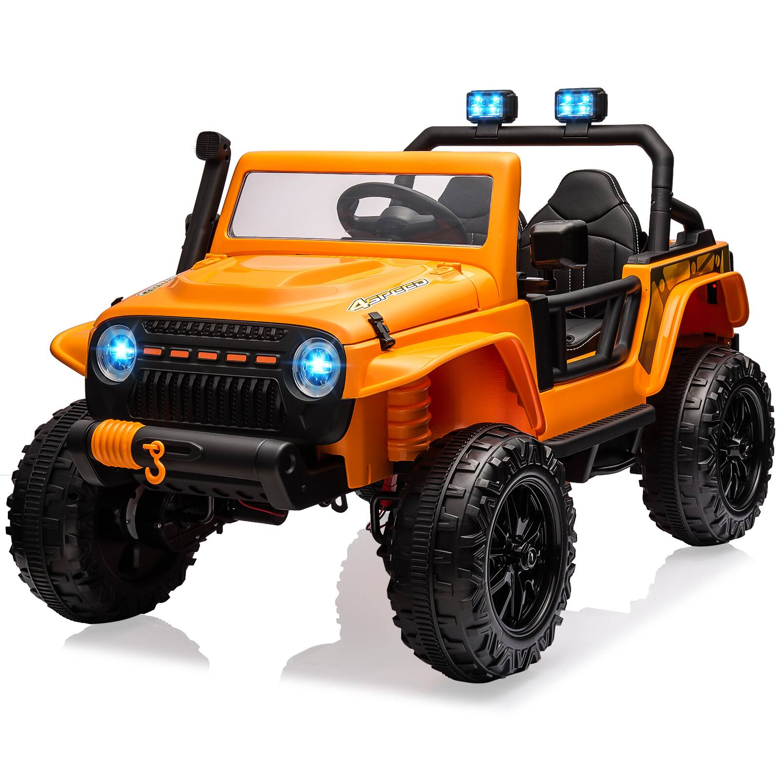 GARVEE - 24V 4WD 2-Seater Kids Ride On Truck, Electric Vehicle w/4×55W Motors, Remote, LED Lights, Music & Suspension - Orange