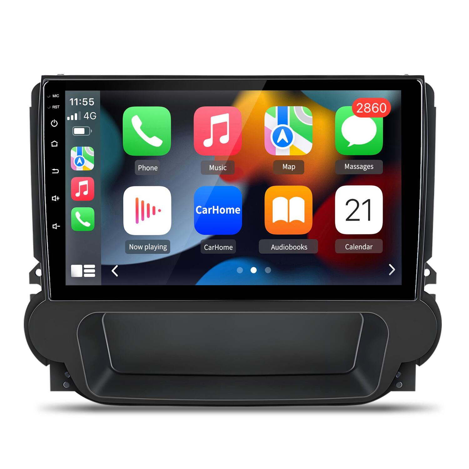 MB - 11:55 4G 2860  
A Phone Music Map Massages + - CarHome 21  
Now playing CarHome Audiobooks Calendar