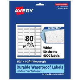 Avery - Waterproof Rectangle Labels, .5" x 1.75", 4,000 - White
