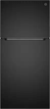 Front. GE - 30 in. Wide 21 Cu. Ft. Freestanding Garage Ready Top Freezer Refrigerator with Bright LED Lighting - Black.