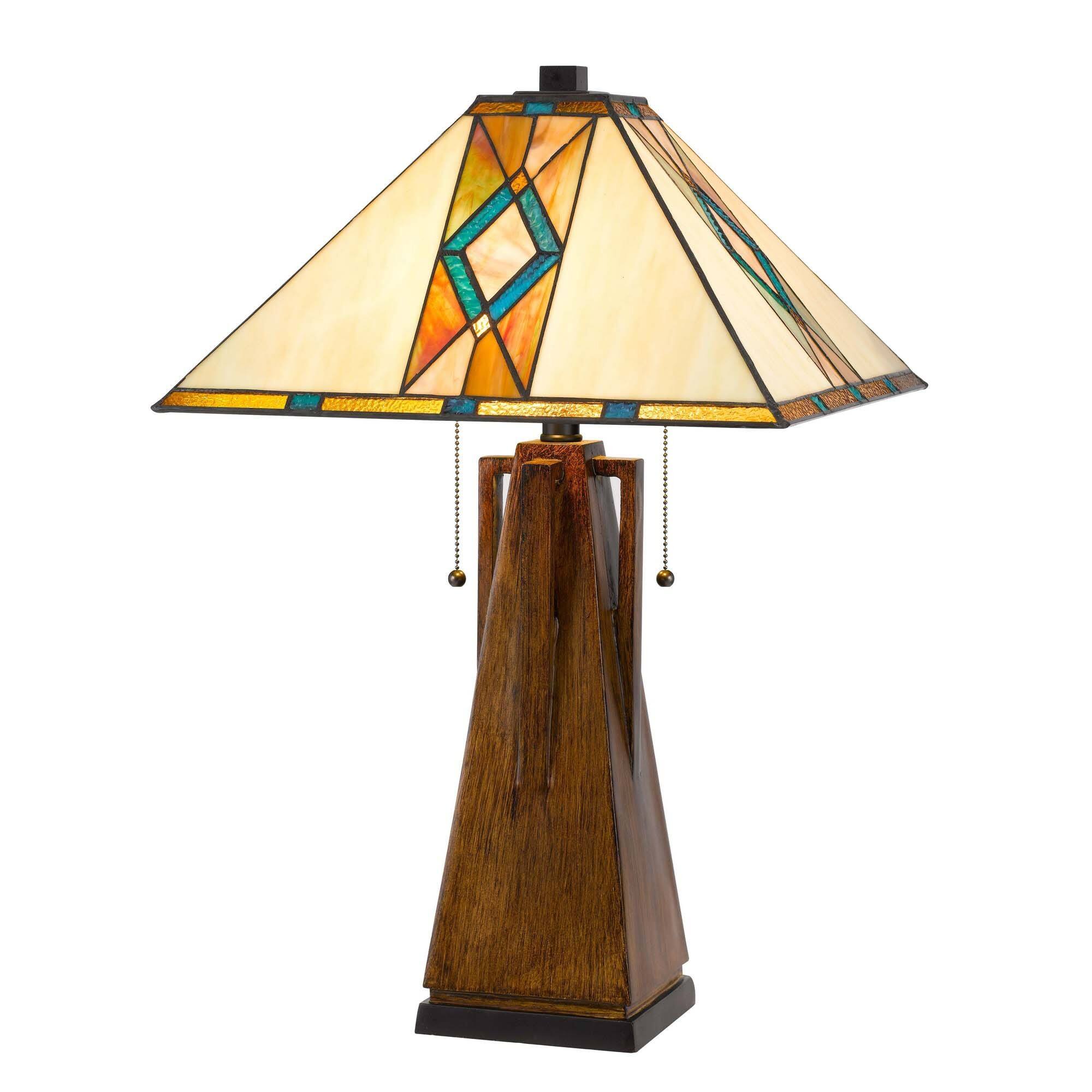 Front. Manhattan Lane - Table Lamp with Tiffany Shade and Geometric Design - Multicolor.
