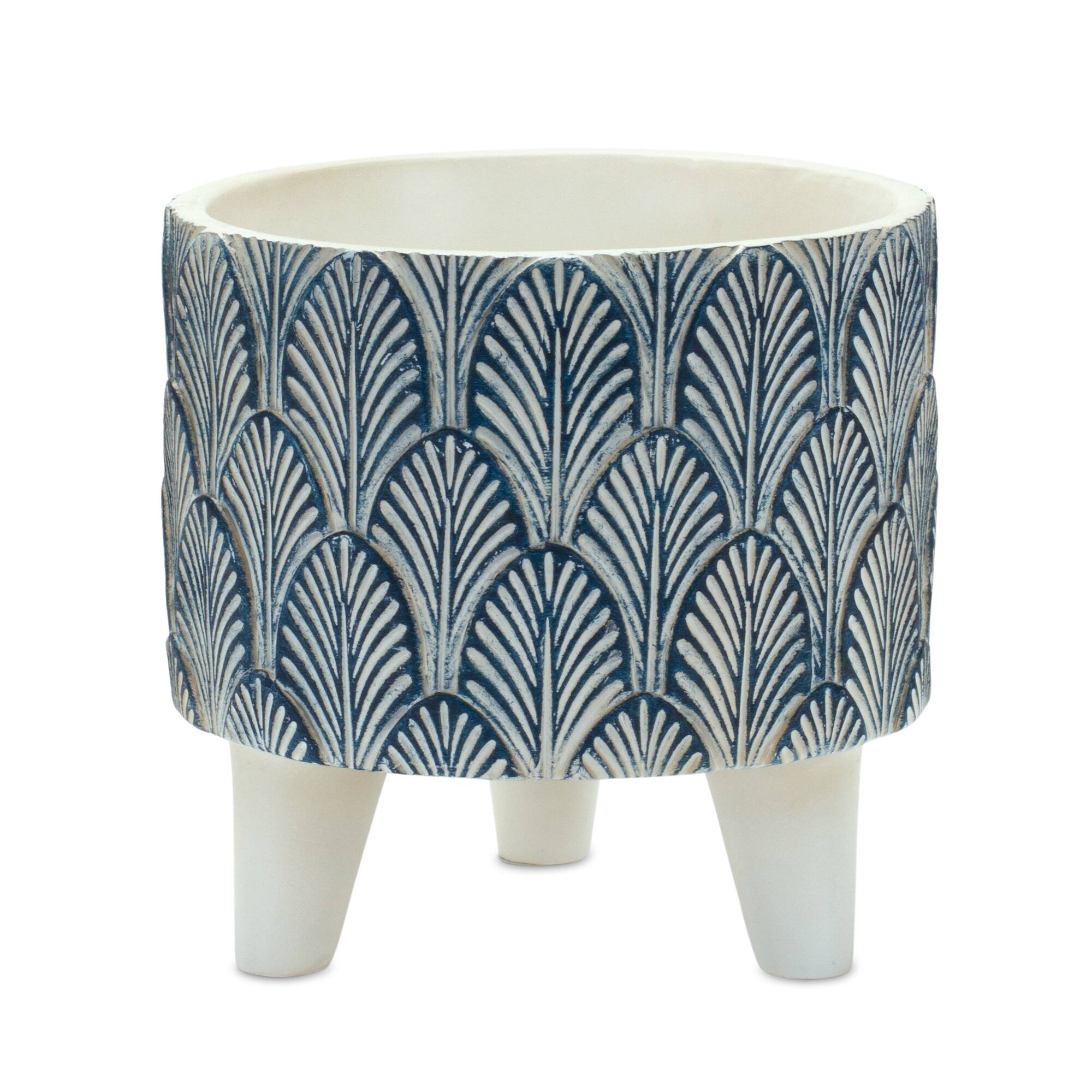 Angle. BreeBe - Geometric Leaf Planter with Legs (Set of 2) - White, Blue.