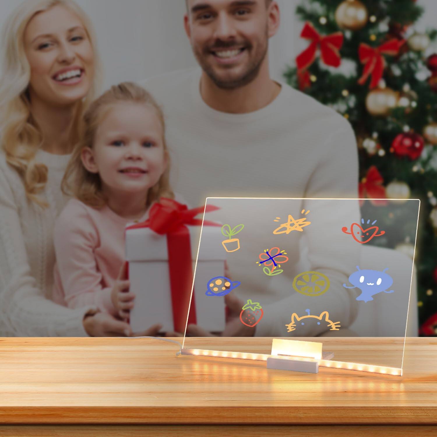 Alt View 3. Fabibe - Led Doodle Glow Note Board 13.7"x10" Dry Erase Drawing Message For With Light Stand 7 Markers - Default.