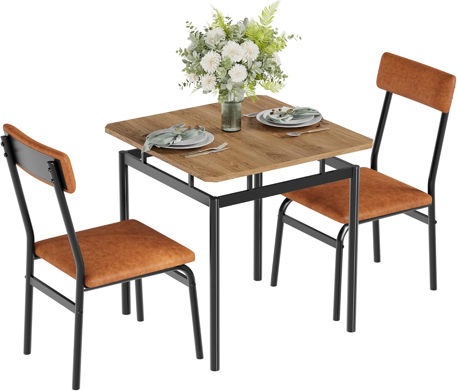 Alt View 2. Jojoka - Kitchen Table 3 Piece Dining Table Set for 2 Small Kitchen Table and 2 PU Upholstered Chairs - Multiple colors.