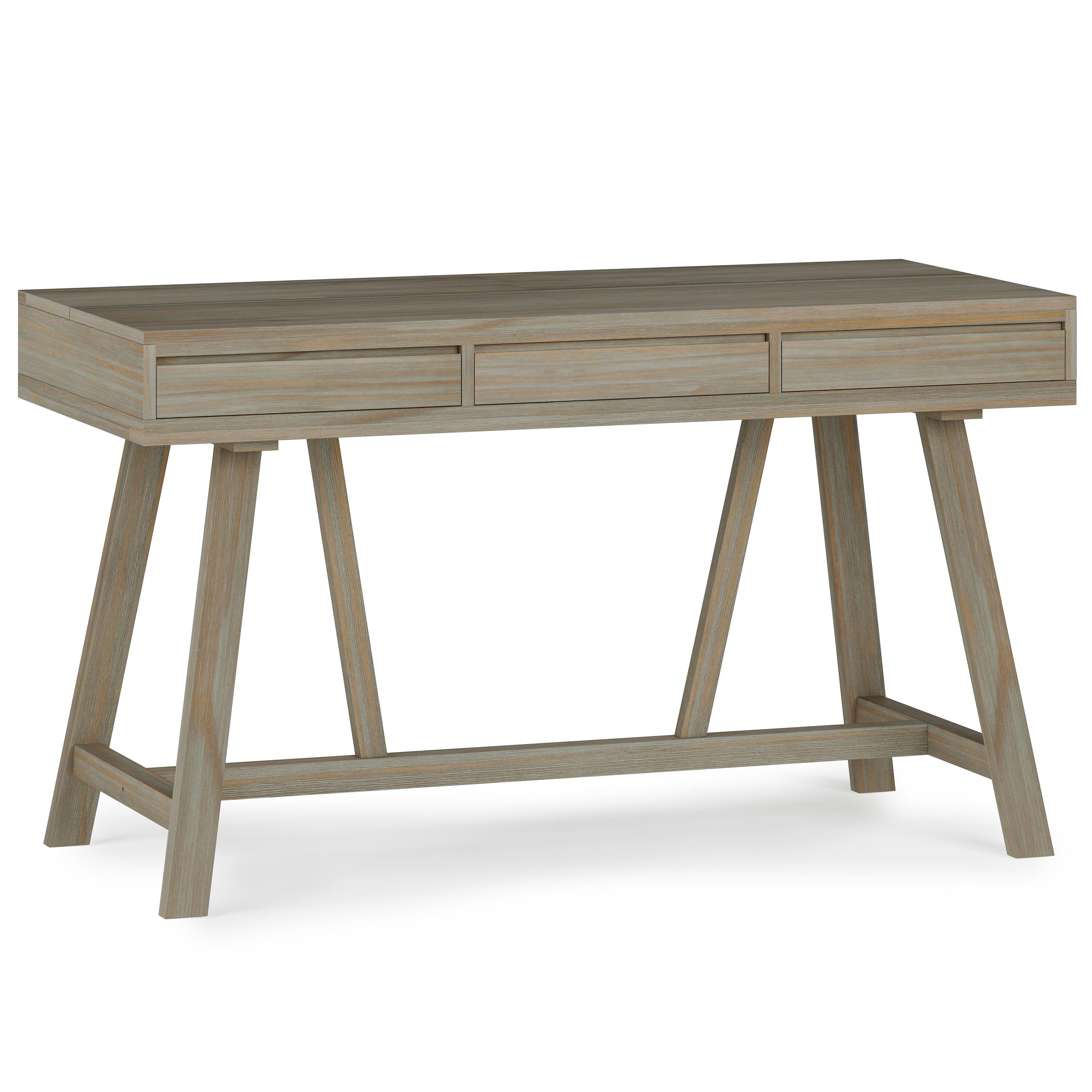 Front. Simpli Home - Bowman SOLID WOOD Modern Industrial 54 inch Wide Flip Up Desk in Distressed Grey - Distressed Grey.