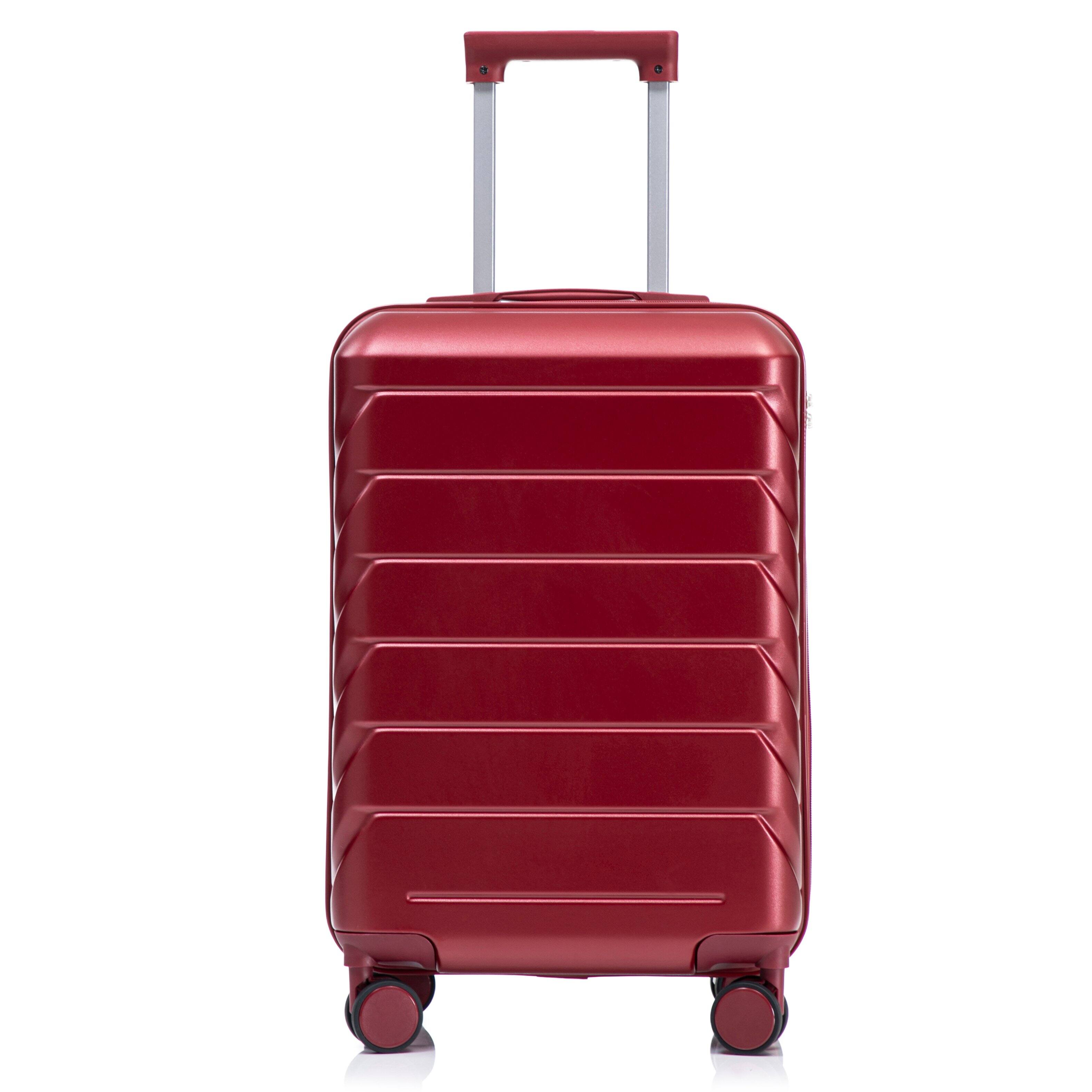 Angle. Z-Edge - 20" Hardside Checked Luggage, Suitcase with Spinner Wheels, Scratch-Resistant Hardshell Suitcase with Combination Lock - Wine Red.