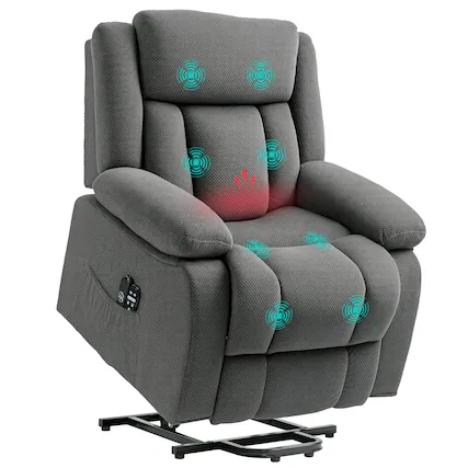 Front. Homcom - Power Lift Recliner Chair for Elderly with Massage and Heat, Electric Lift Chair, Fabric Massage Chair Recliner - Gray.