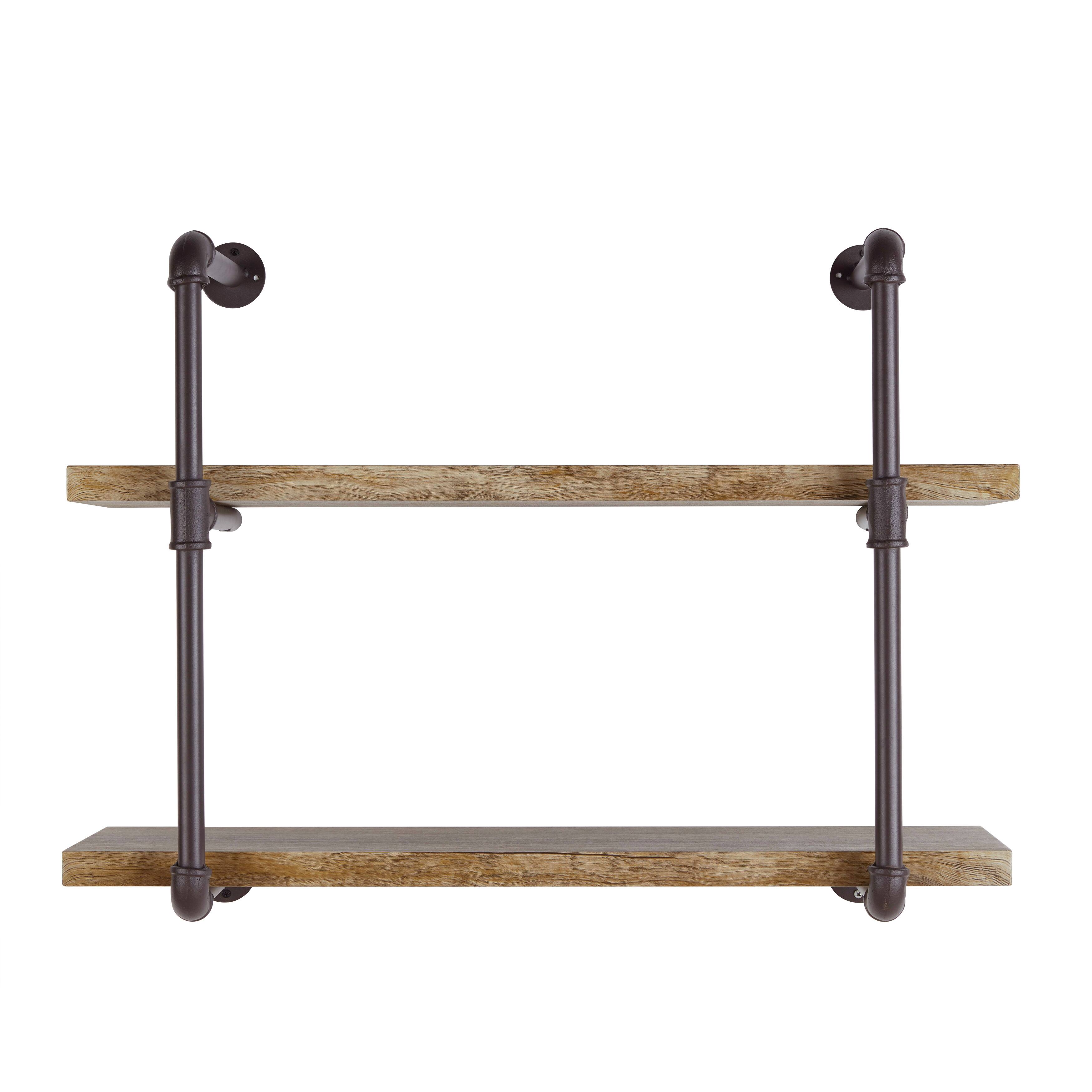 Danya B - Two Tier Industrial Pipe Wall Shelf - Brown
