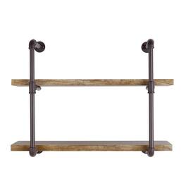 Danya B - Two Tier Industrial Pipe Wall Shelf - Brown