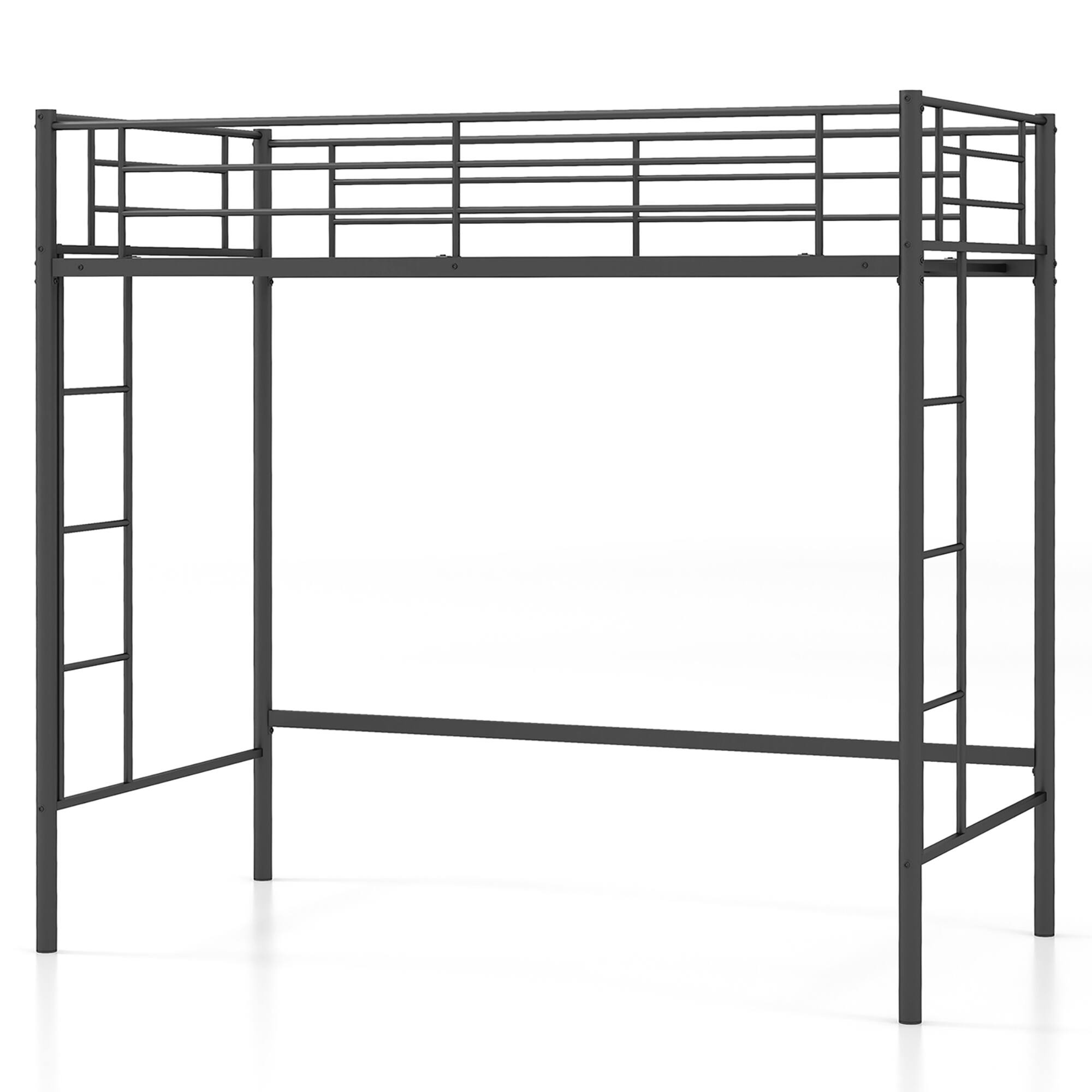 Alt View 1. Gymax - Gymax Metal Twin Loft Bed Space-saving Loft Bed Frame w/ Full-length Safety Guardrail 2 Ladders Black - Black.