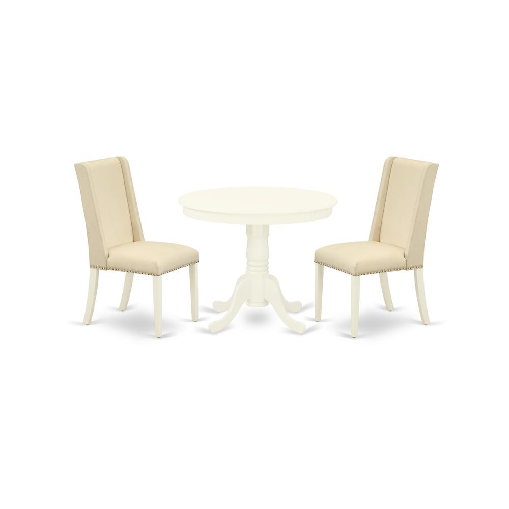 Back. East West Furniture - Dining Room Set Linen White - Brown.