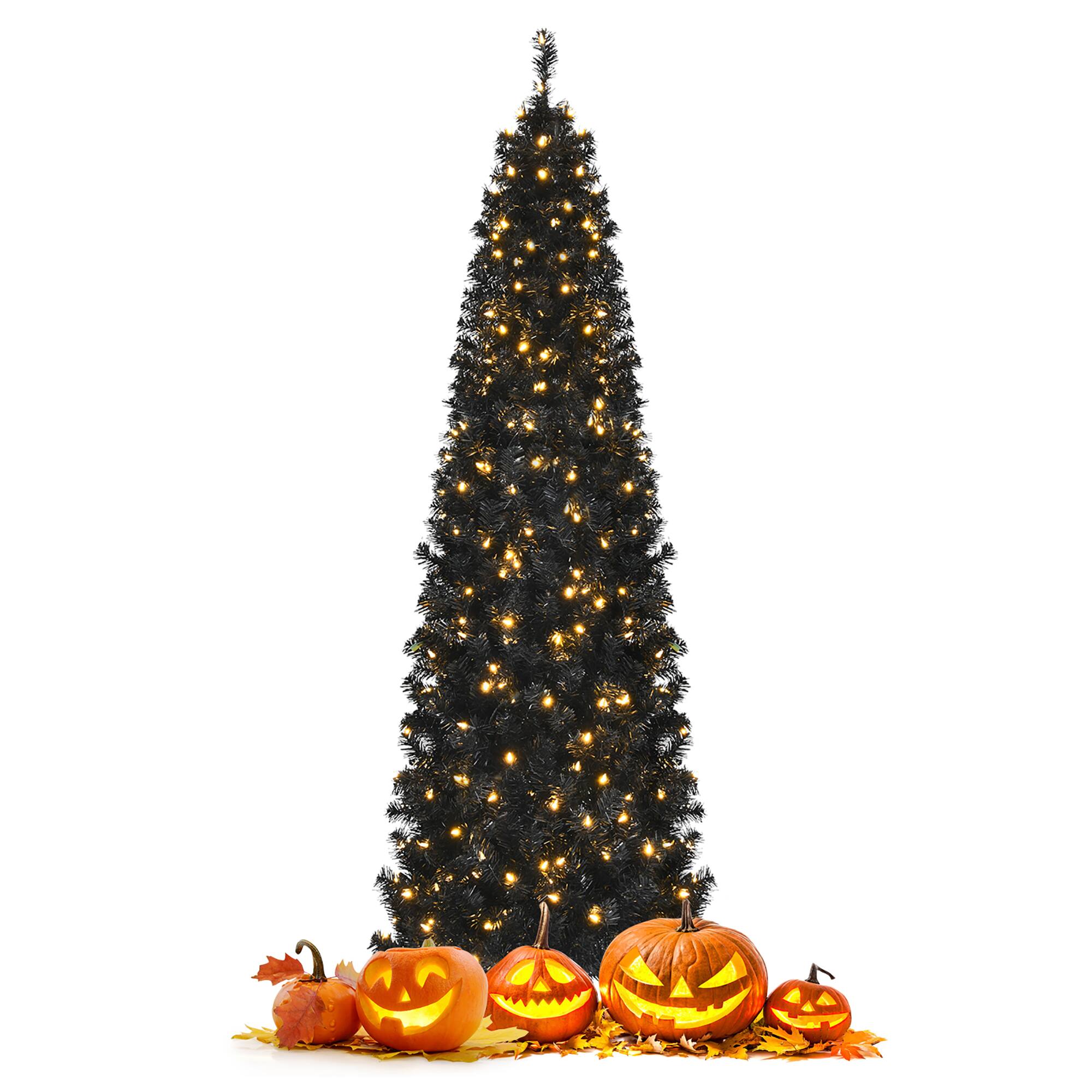 Alt View 18. Costway - 7ft Pre-lit PVC Christmas Pencil Tree w/ 350 LED Lights - Black.