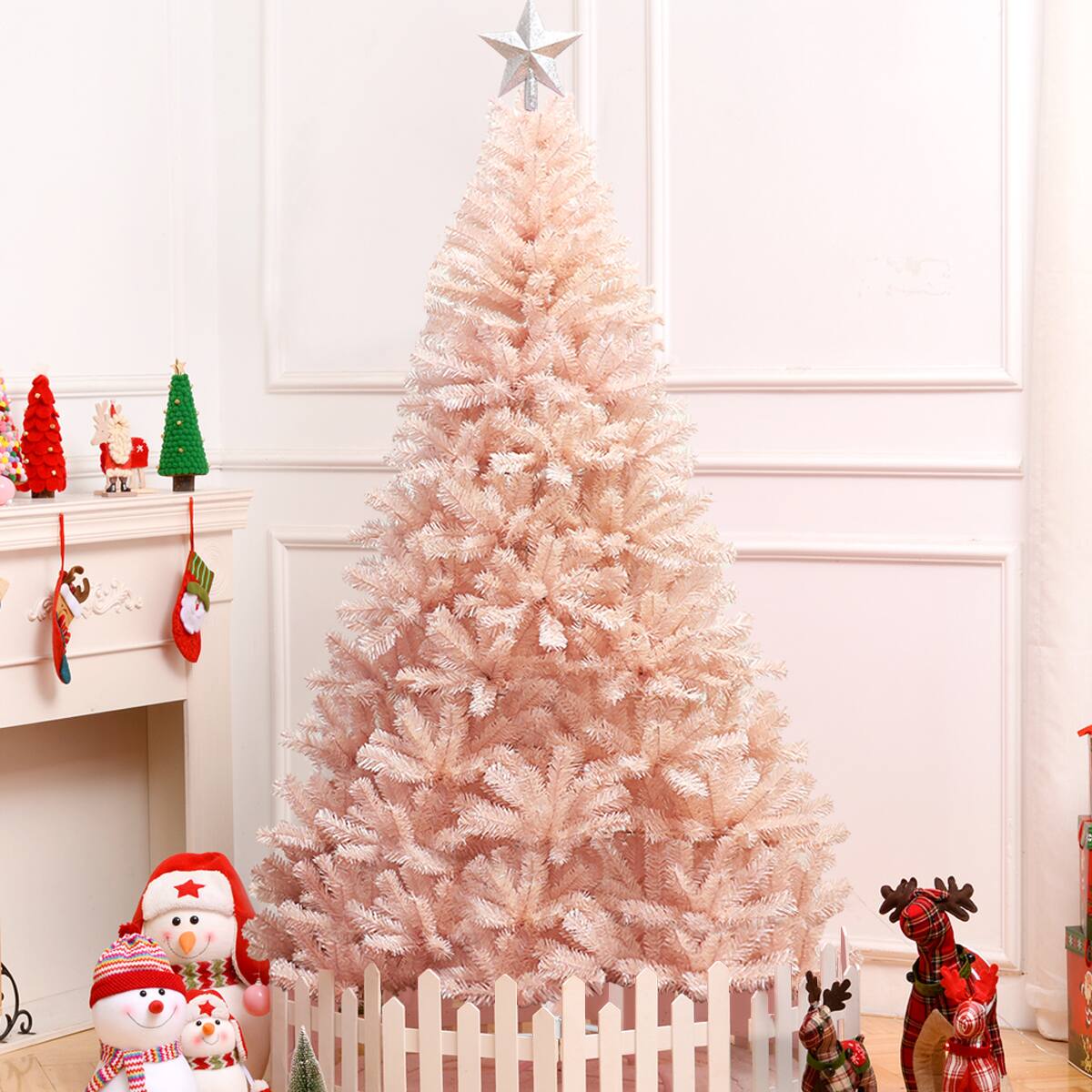Alt View 11. Costway - 7ft Artificial Christmas Tree Hinged Full Fir Tree Metal Stand - Pink.