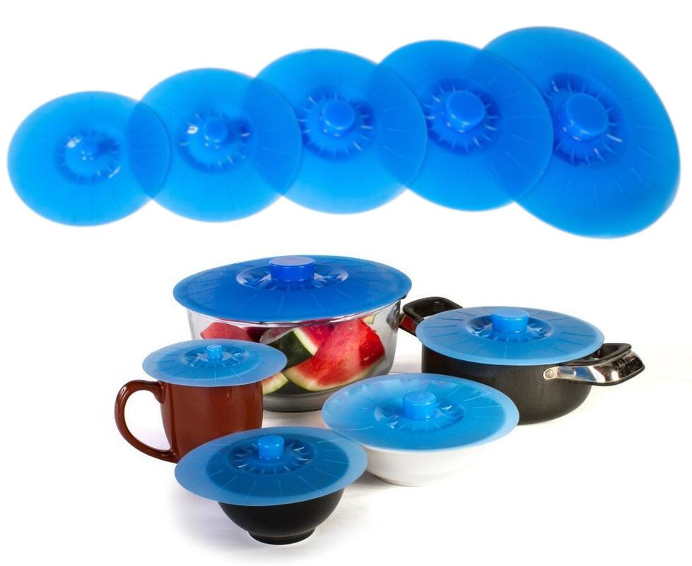 Kitchen + Home - Silicone Bowl Covers - Set of 5 Lids - Blue