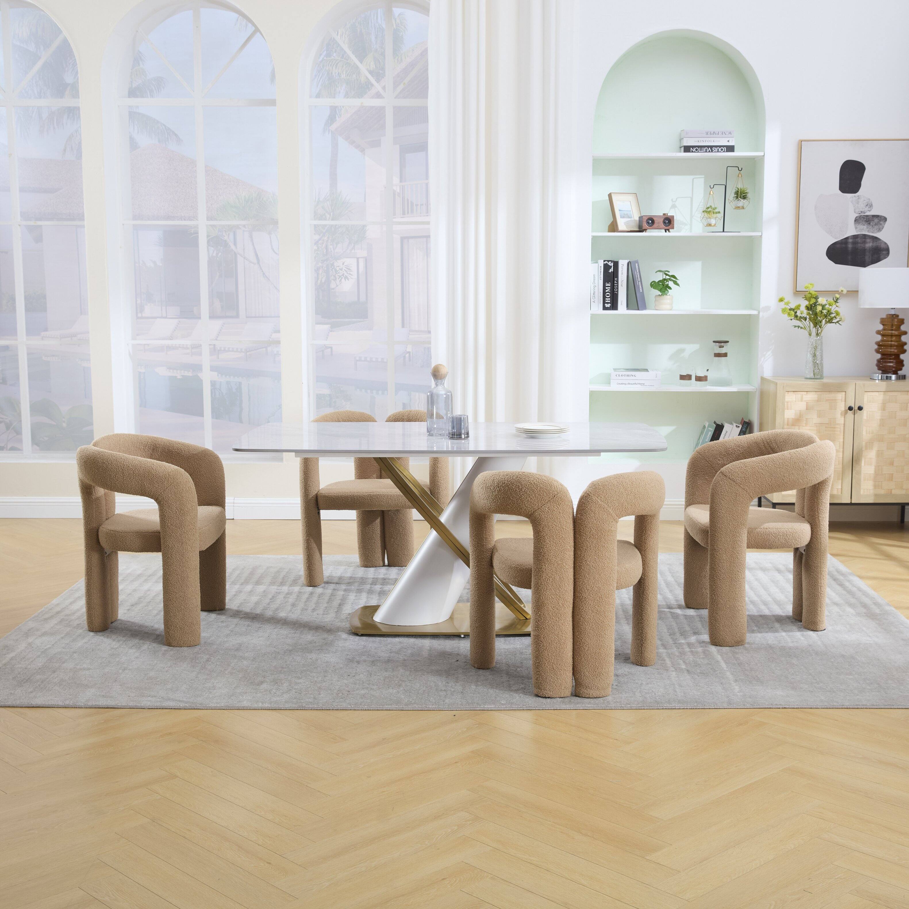 Alt View 7. Trinkets Crazed - Modern Barrel Dining Chairs Set of 2, Teddy Velvet Fabric Upholstered Kitchen  Accent Chairs with Arms/Open Back - Camel.