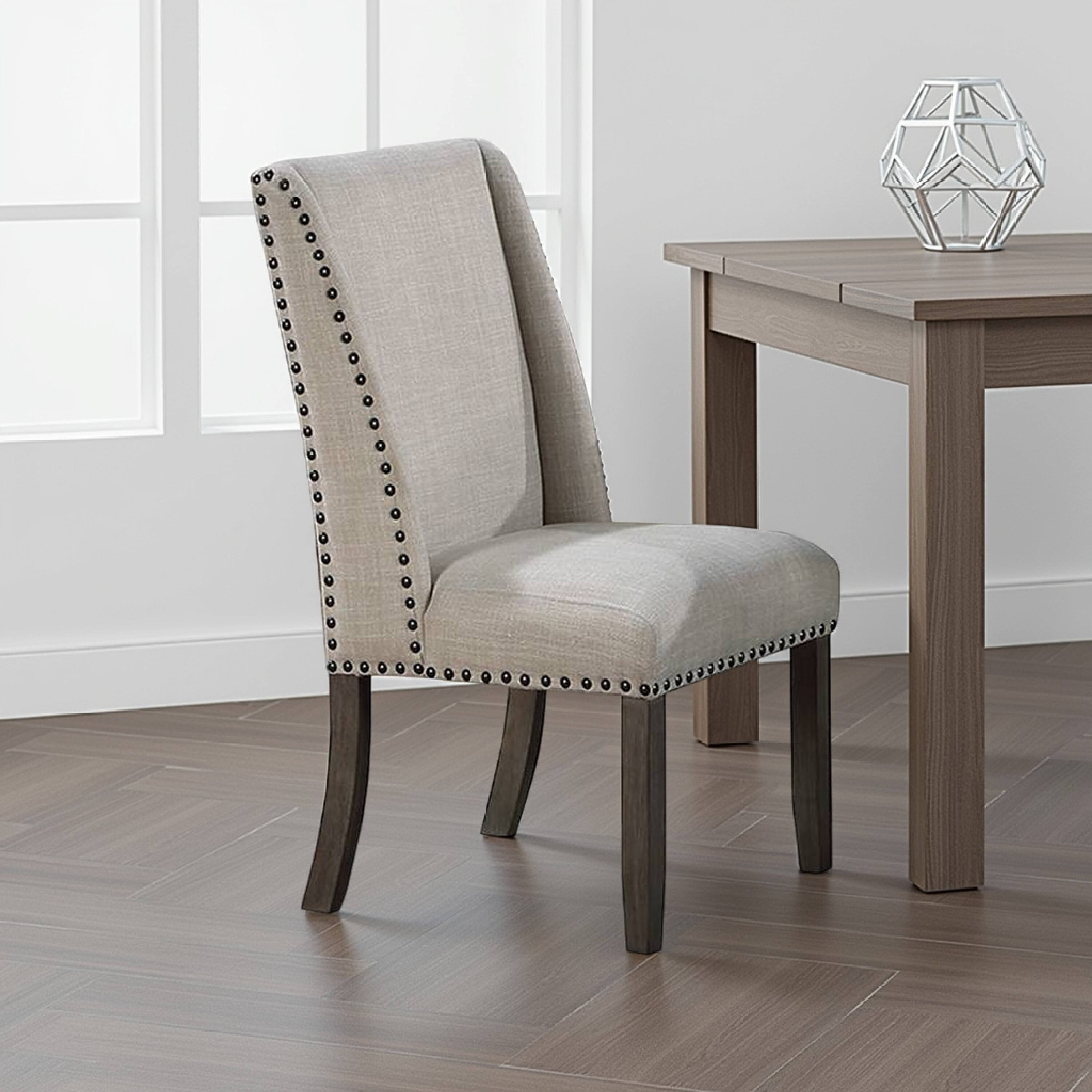 Alt View 5. Manhattan Lane - Alex Dining Side Chair Set of 2, Wingback, Nailhead Brown Wood, Beige - Oak Brown, Beige, Bronze.
