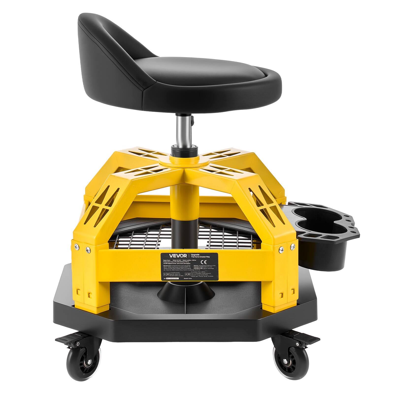Alt View 5. VEVOR - Rolling Shop Stool with Wheels, 19.7"-25.6" Adjustable Height, 360° Swivel, 330 lbs Capacity, Garage Work Mechanic Stool - Yellow;Black.