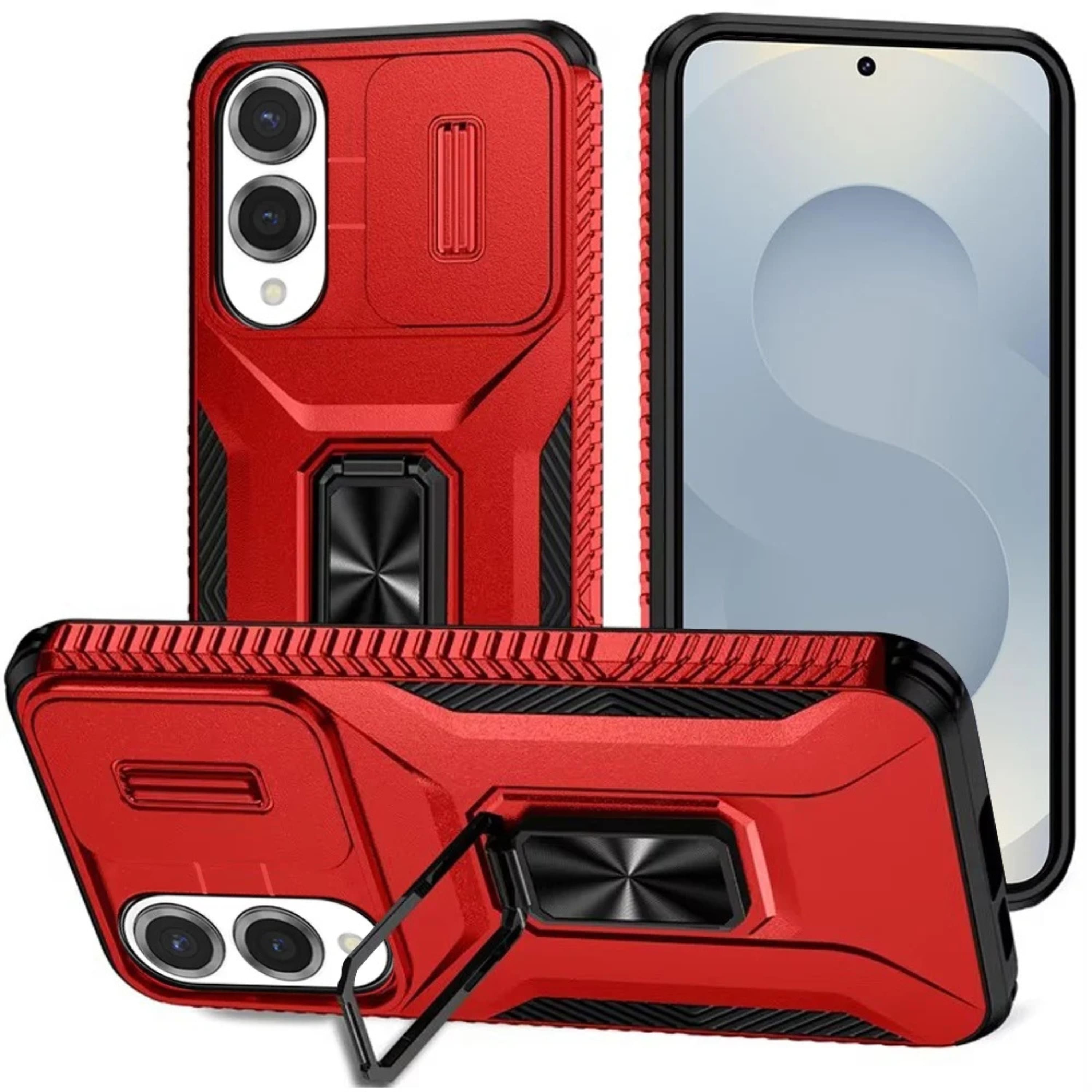 Kitcheniva - Full Protection Magnetic Stand Sliding Lens Case With Tempered Glass For Samsung S25 Edge - Red price history on PriceWatchPro