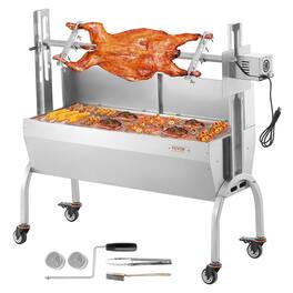 VEVOR - Rotisserie Grill with Windscreen, BBQ Whole Pig Lamb Goat Charcoal Spit Grill, 46 Inch 132 Lbs Capacity - Silver