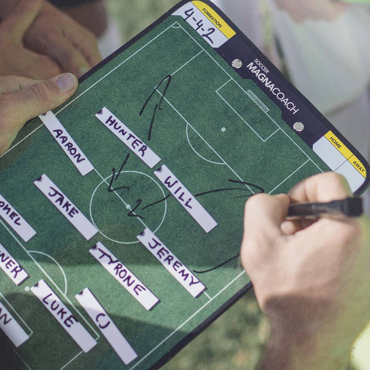 4-4-2 FORMATION  
SOCCER MAGNACOACH  
AARON  
HUNTER  
JAKE  
WILL  
ONEL  
TYRONE  
RON  
JEREMY  
LUKE  
C  
HOME  
AWAY