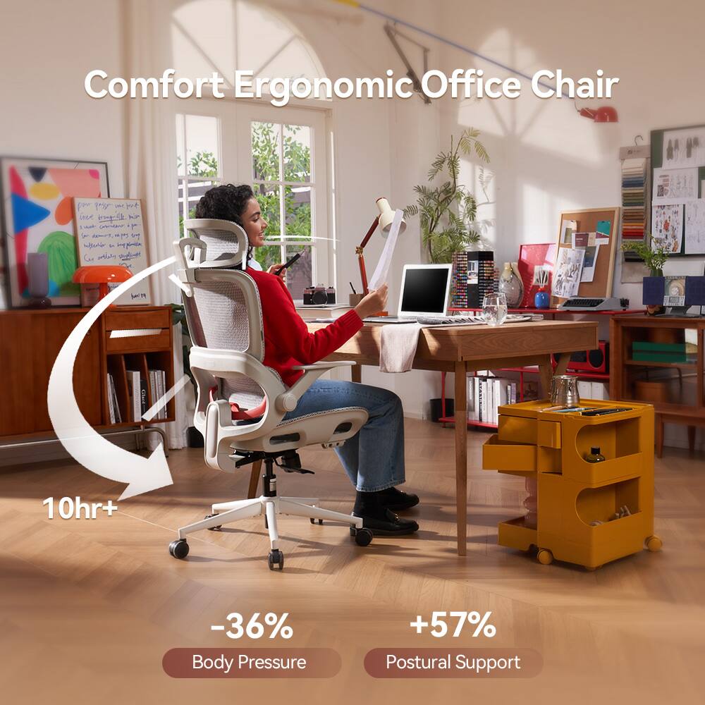 Comfort Ergonomic Office Chair

- 10hr+
- -36% Body Pressure
- +57% Postural Support