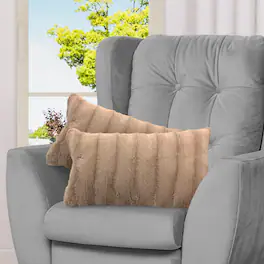 Cheer Collection - Set of 2 Decorative Throw Pillows - Reversible Faux Fur to Microplush Accent Pillows by 12"x 20" - Sand