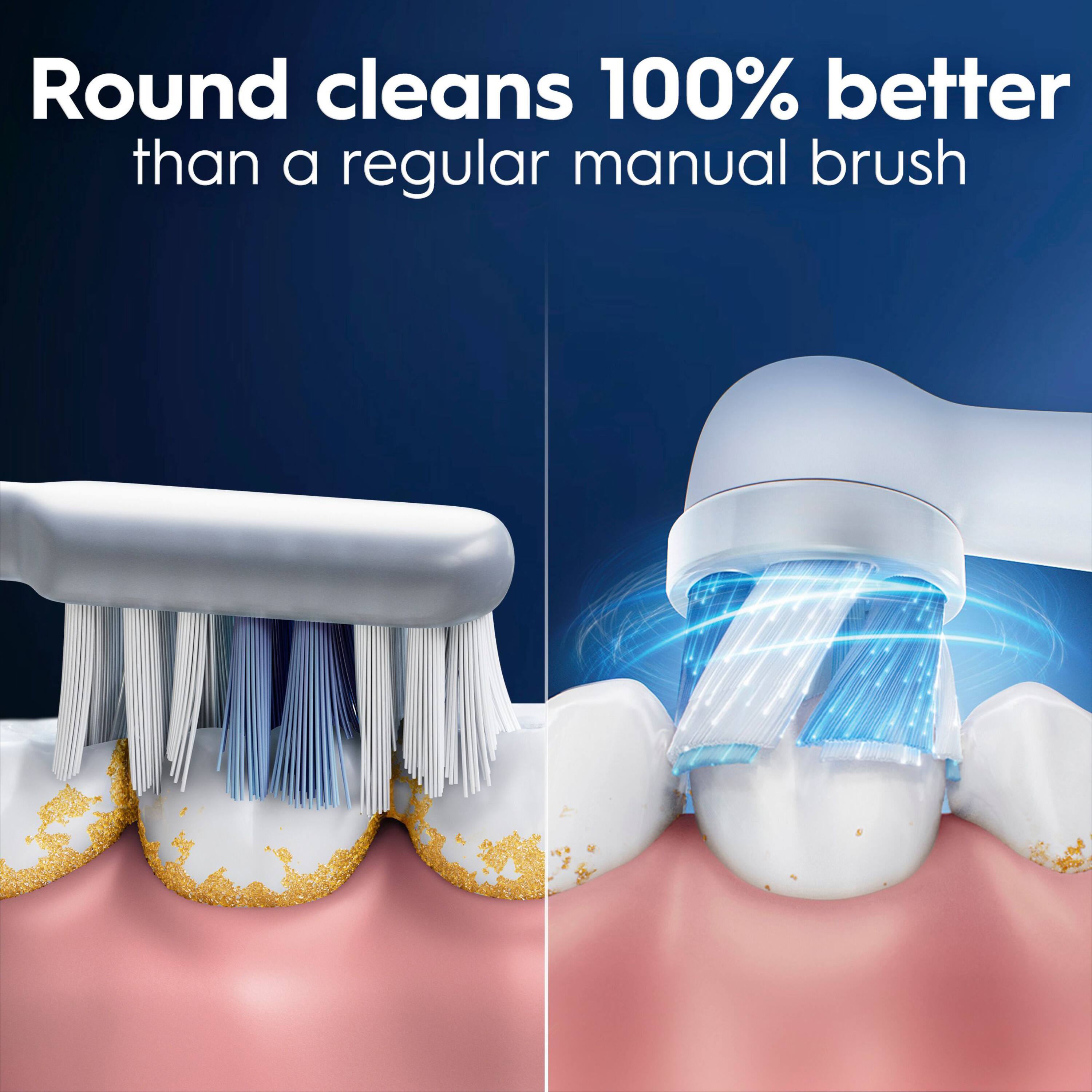 Round cleans 100% better than a regular manual brush