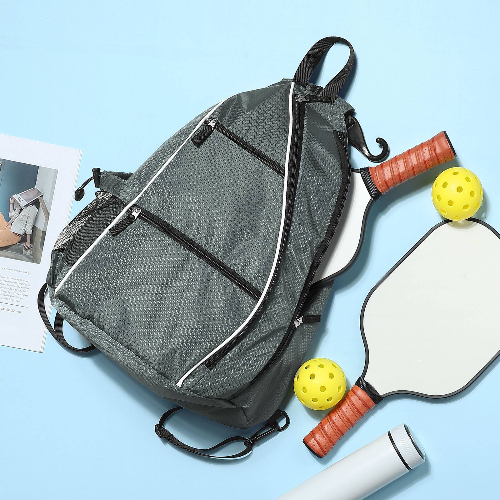 Alt View 5. Unique Bargains - Pickleball Bags for Rackets 32L Tennis Backpack Convertible Sling Bag for Rackets Lightweight Casual Pack for Men Women - Grey.