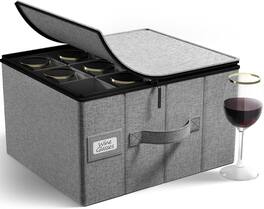 Sorbus - Stemware Storage Case - with Hard Shell, Dividers and Handle - Stemware Storage Containers Holds 12 Glasses - Gray