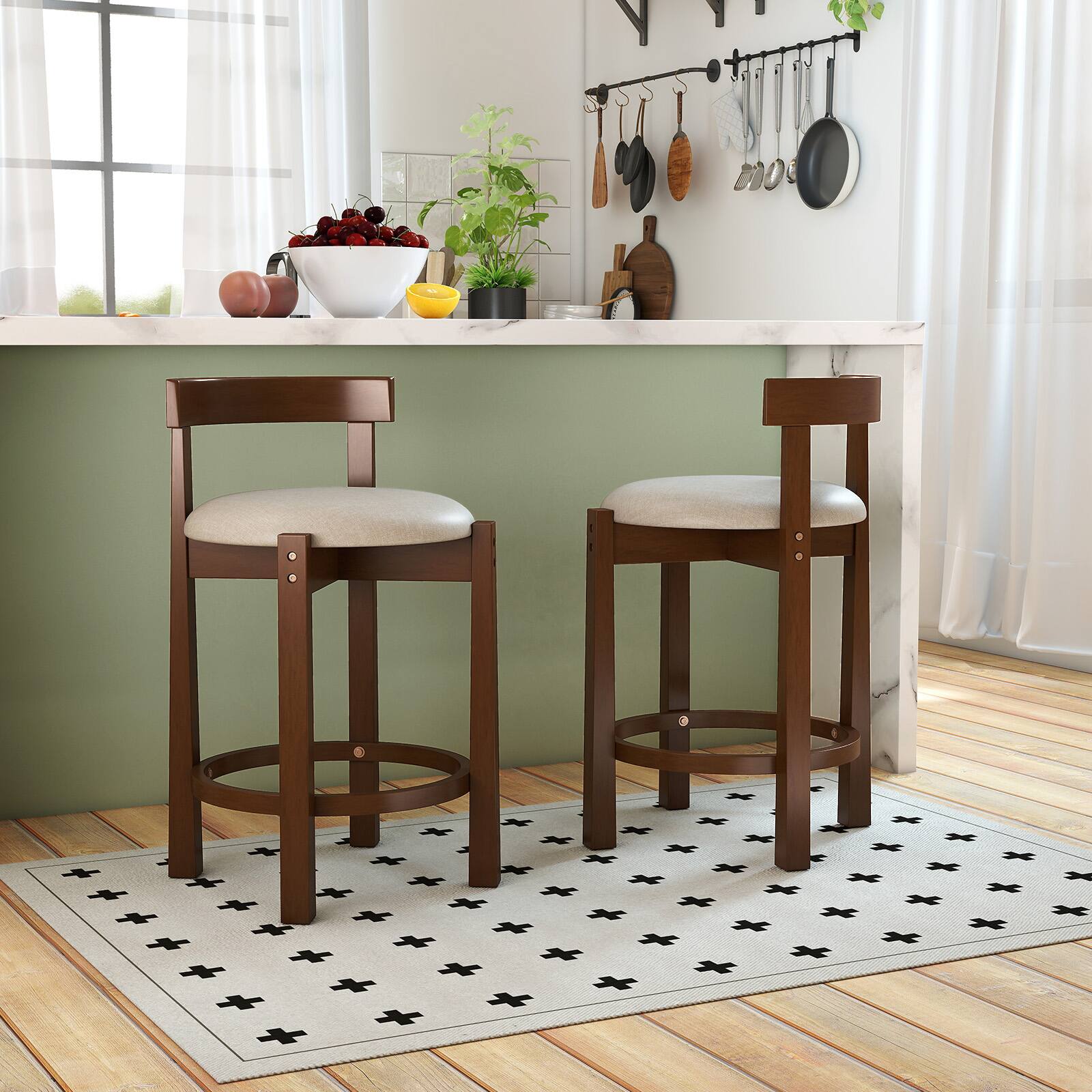 Alt View 5. Gymax - Gymax 24'' Counter Height Bar Stools Set of 2 w/Backrests & Footrests for Kitchen - Beige.