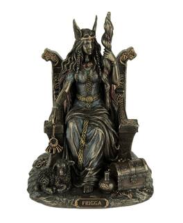 Veronese Design - Frigga Norse Goddess Of Love Marriage and Destiny Sitting On Throne Statue - Bronze