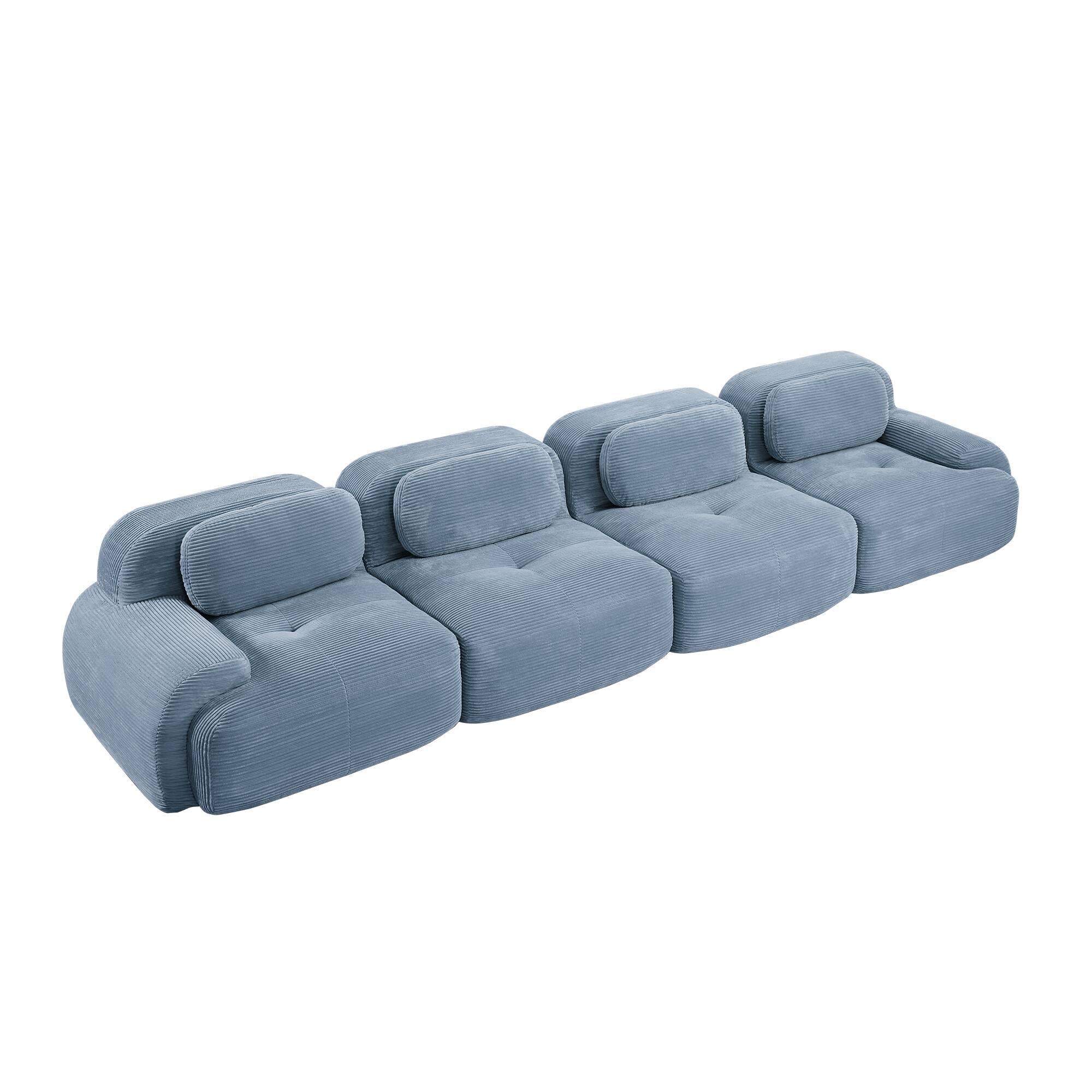 Alt View 10. LOVMOR - Modular No Assembly Compressed Pack 4 Seat Corduroy Couch Anti Slip Curved Armrests For Bedroom Study Soft Den - Blue.