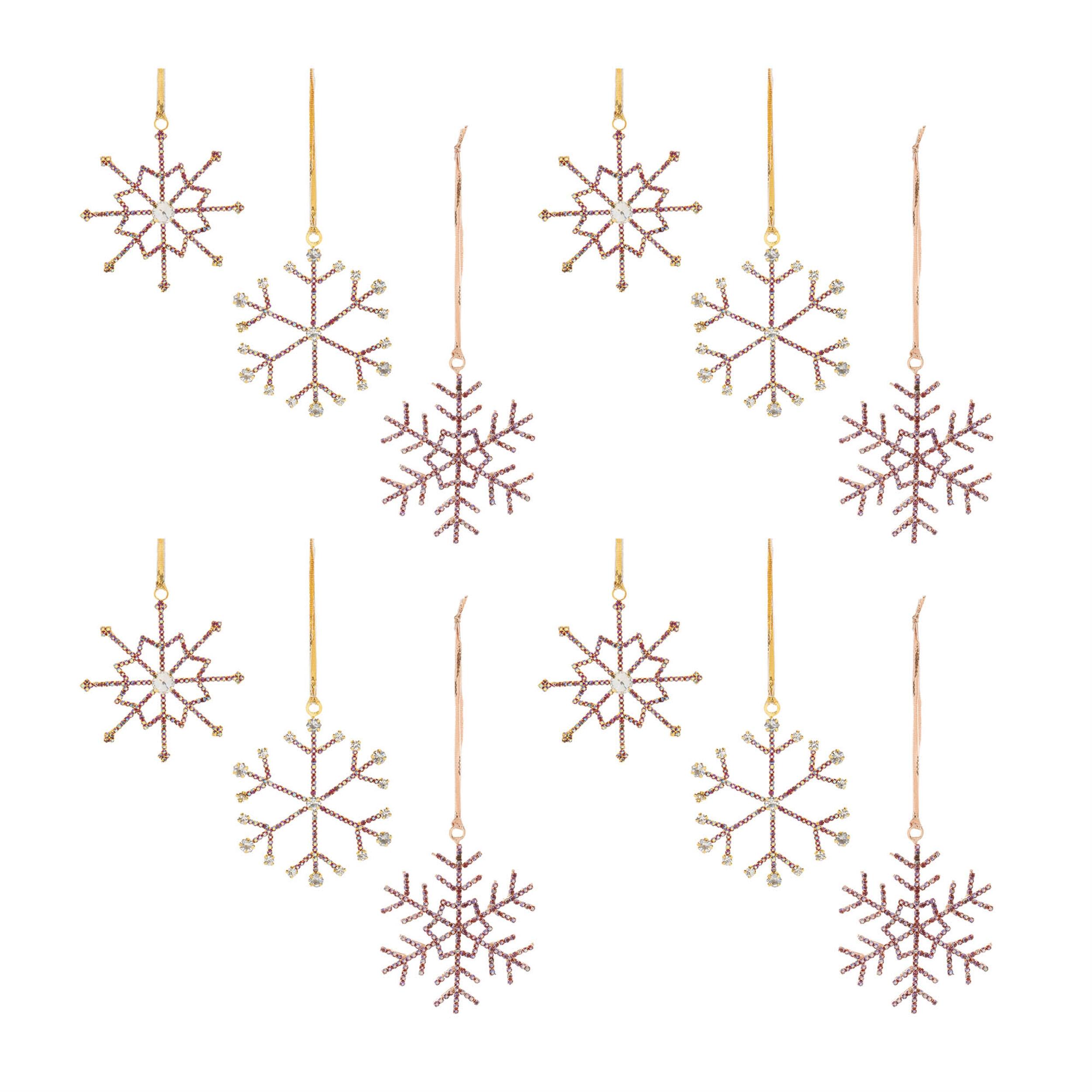Alt View 3. BreeBe - Jeweled Metal Snowflake Ornament (Set of 12) - Red, Gold.