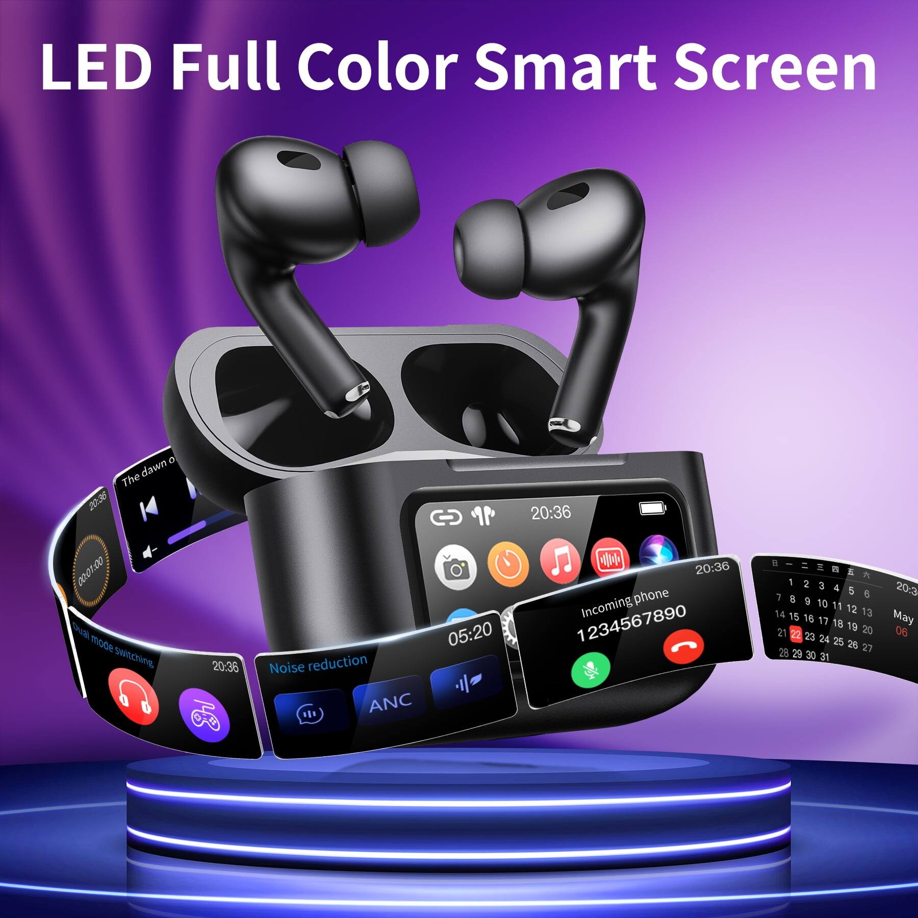 VEAT00L A9 ANC+ENC Earbuds with Smart Touch Screen,Bluetooth 5.4