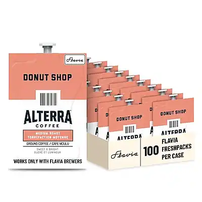 DONUT SHOP
ALTERRA COFFEE
TORREFACTION MOYENNE
GROUND COFFEE / CAFÉ MOULU
SWEET & BRIGHT
SUCRE ET LUMINEUX
WORKS ONLY WITH FLAVIA BREWERS
100 FRESHPACKS PER CASE
Flavia